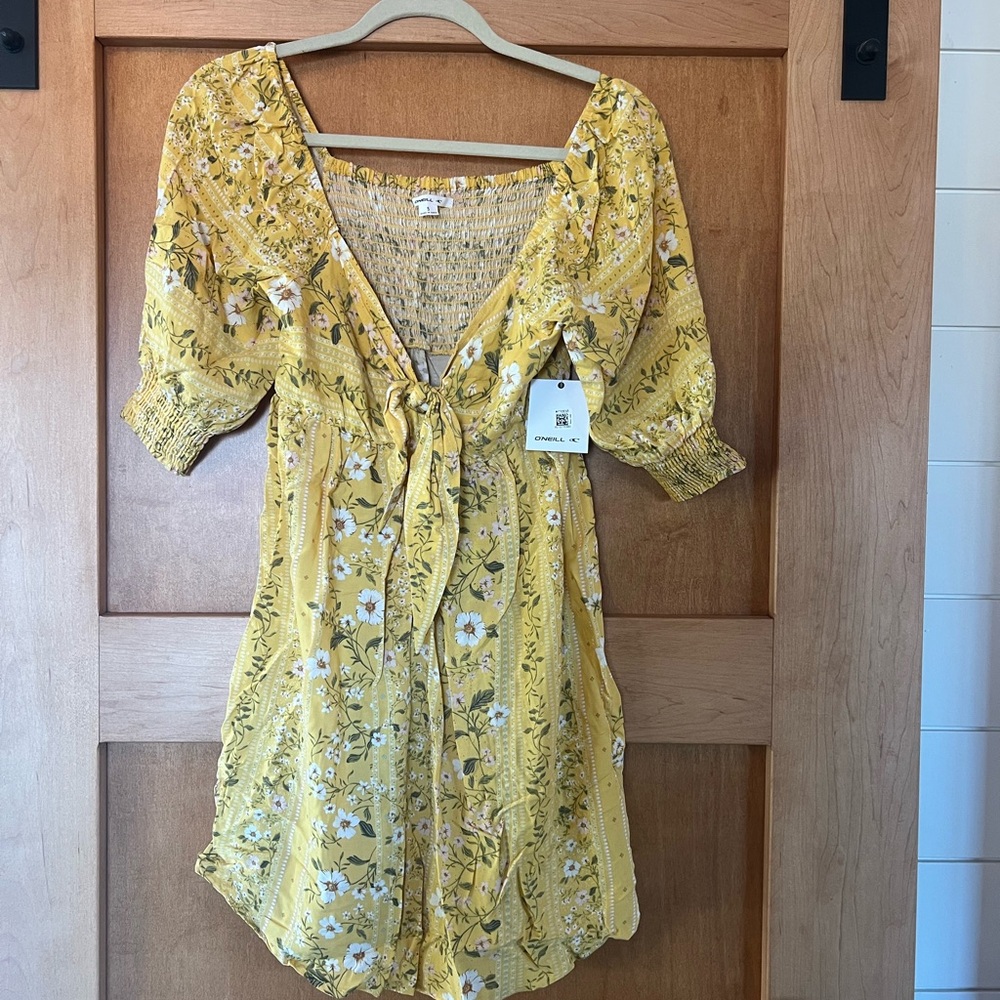 O'Neill Yellow Floral Dress with Tie Front